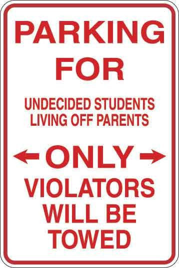 Parking For Undecided Students Sign Decal